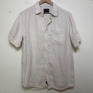 Academy Brand Men The Hampton 100%‎ Linen Short Sleeve Button Down Shirt Oatmeal